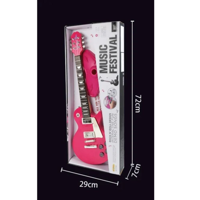 Chitara Electrica Copii 68 cm Cu Microfon Pe Stativ Reglabil, Roz, 4-8 Ani [5]