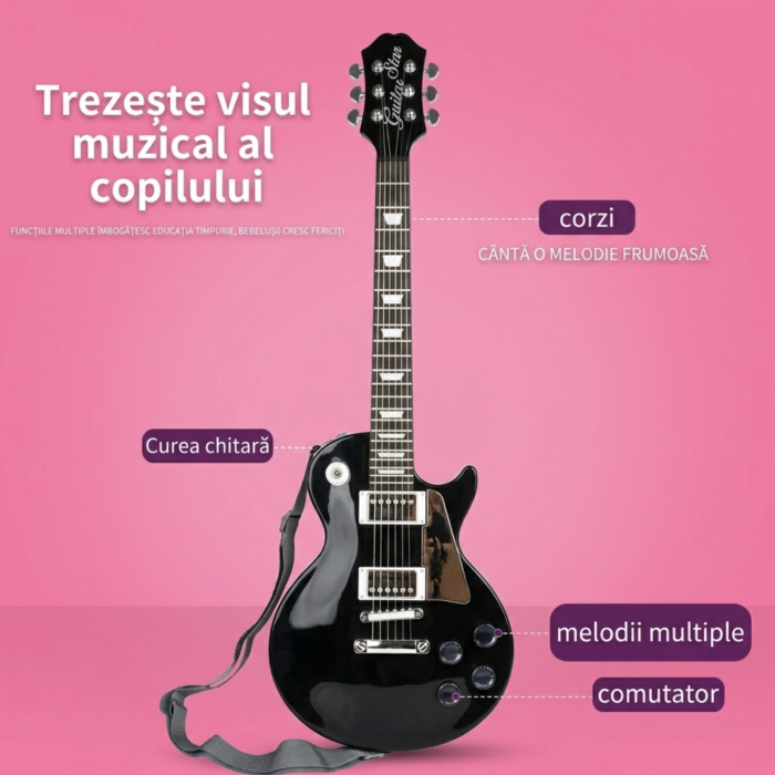 Chitara Electrica Copii 68 cm Cu Microfon Pe Stativ Reglabil, Negru, 4-8 Ani [2]