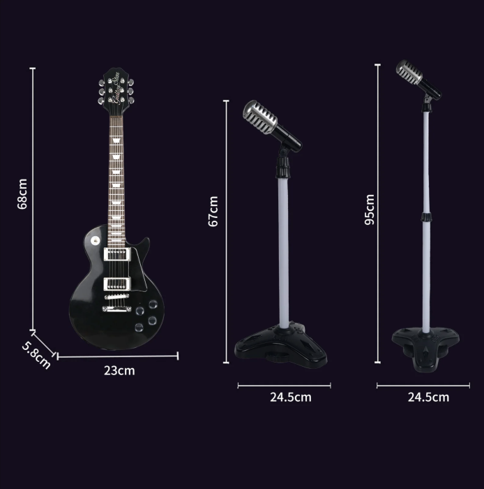 Chitara Electrica Copii 68 cm Cu Microfon Pe Stativ Reglabil, Negru, 4-8 Ani [10]