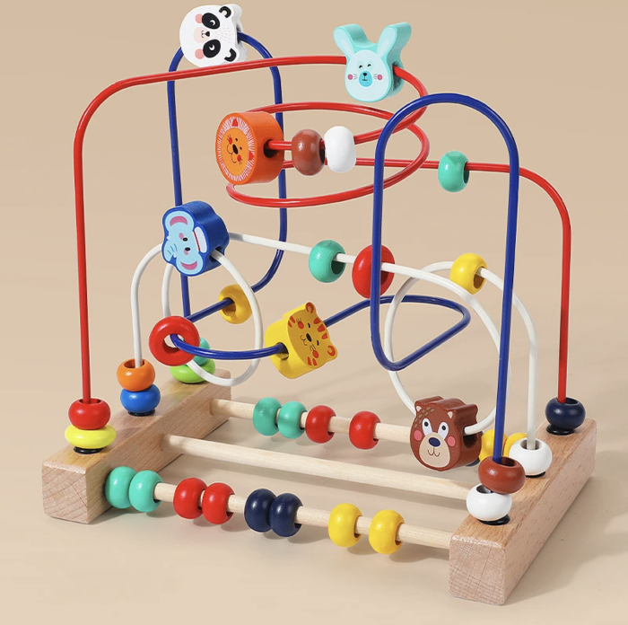 Jucarie labirint spirala cu abac, cu bile de lemn pe sarme, Animale [2]