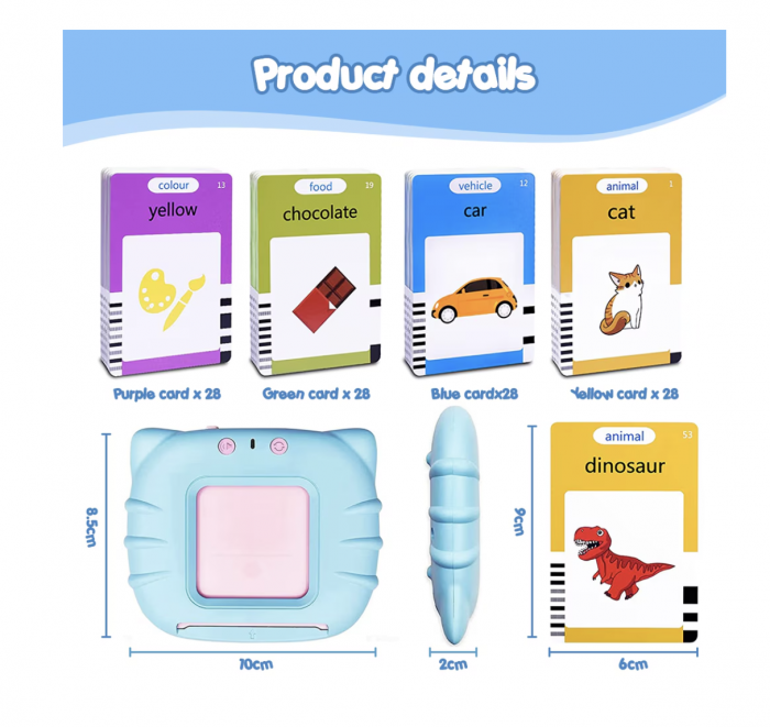 Cititor interactiv cu 112 carduri educative – Jucarie de invatare copii mici, bleu [2]