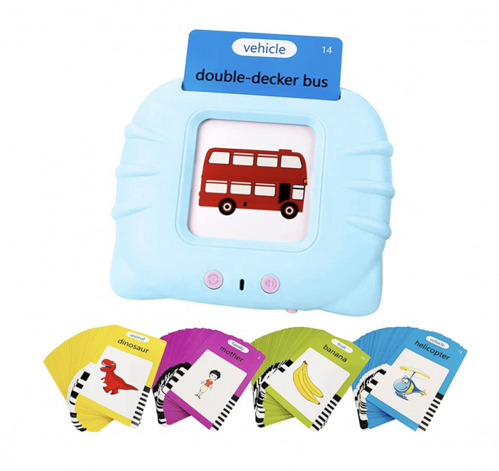 Cititor interactiv cu 112 carduri educative ,   Jucarie de invatare copii mici, bleu