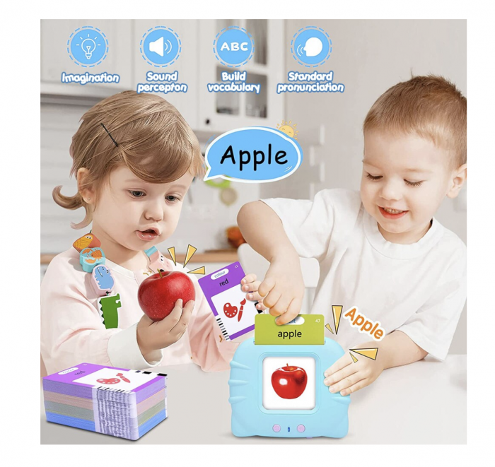 Cititor interactiv cu 112 carduri educative – Jucarie de invatare copii mici, bleu [5]