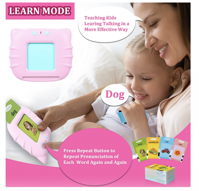 Cititor interactiv cu 112 carduri educative – Jucarie de invatare copii mici, roz [3]