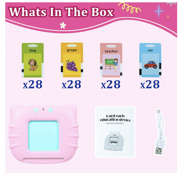 Cititor interactiv cu 112 carduri educative – Jucarie de invatare copii mici, roz [5]