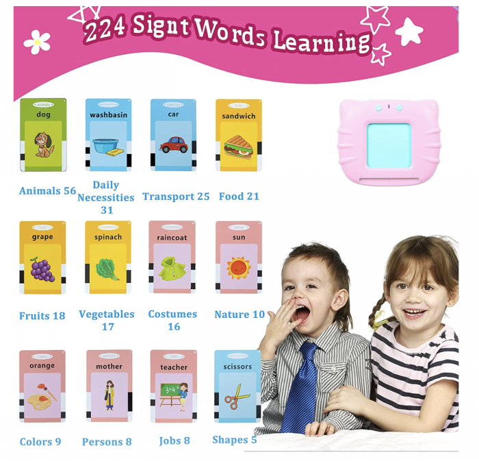 Cititor interactiv cu 112 carduri educative – Jucarie de invatare copii mici, roz [4]