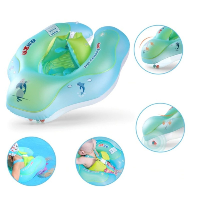 Colac gonflabil bebe cu parasolar, suport si centura, PVC, marime XL reglabila, 2-6 ani [6]