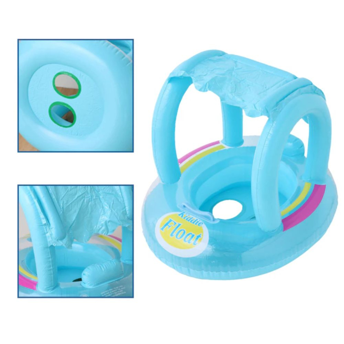 Colac gonflabil bebelusi cu parasolar Kiddie Float, sustinere tip chilotel, 12-36 luni, bleu [4]