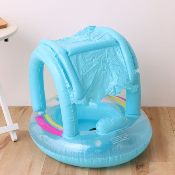 Colac gonflabil bebelusi cu parasolar Kiddie Float, sustinere tip chilotel, 12-36 luni, bleu [6]