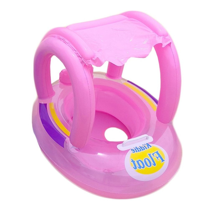 Colac gonflabil bebelusi cu parasolar Kiddie Float, sustinere tip chilotel, 12-36 luni, roz [6]