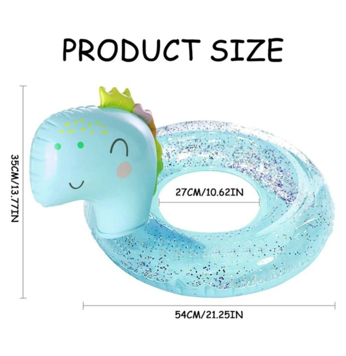 Colac gonflabil copii Dinozaur bleu cu sclipici, PVC, 54 x 35 cm [5]