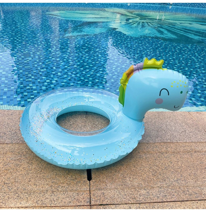 Colac gonflabil copii Dinozaur bleu cu sclipici, PVC, 54 x 35 cm [6]