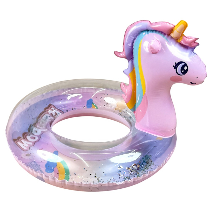 Colac gonflabil unicorn roz cu coama curcubeu, 70 cm, PVC [3]