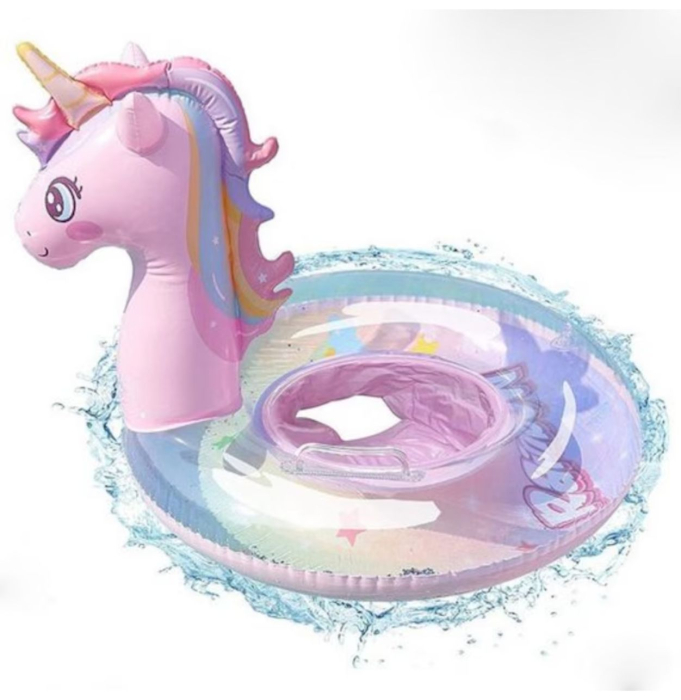 Colac gonflabil unicorn roz cu coama curcubeu, 70 cm, PVC [5]