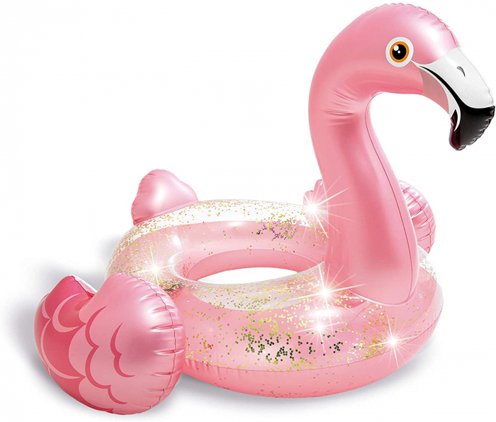 Colac gonflabil tip saltea, Pink Glitter Flamingo, cu sclipici, 99 x 89 x 71 cm, 56251 [1]