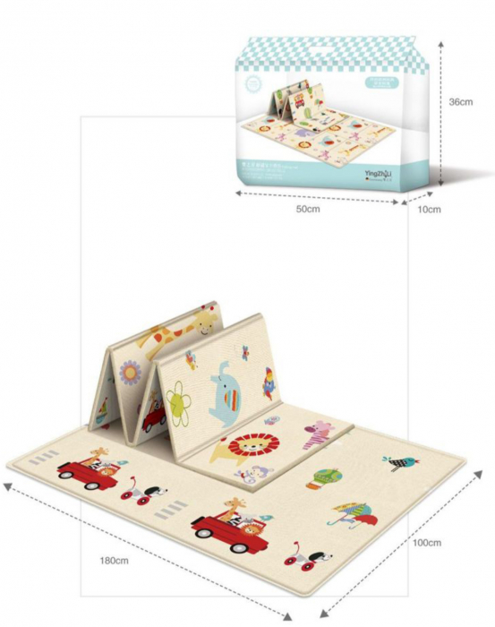 Covor bebe pliabil, gros, termoizolant, cu 2 fete, Jungla si Masini, 180x100 cm, D20 [4]