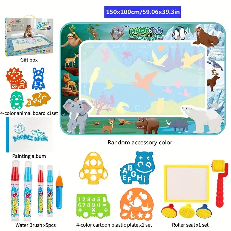 Covoras Aqua Doodle Animale Salbatice, cu Carioca de scris cu apa  si Sabloane [8]