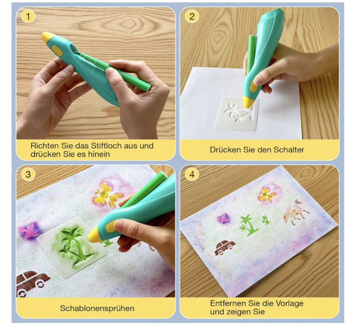 Creion inteligent de imprimare 3D, cu 12 carioci si sabloane, incarcare USB, bleu [5]