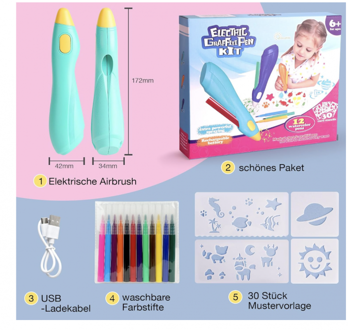 Creion inteligent de imprimare 3D, cu 12 carioci si sabloane, incarcare USB, bleu [3]