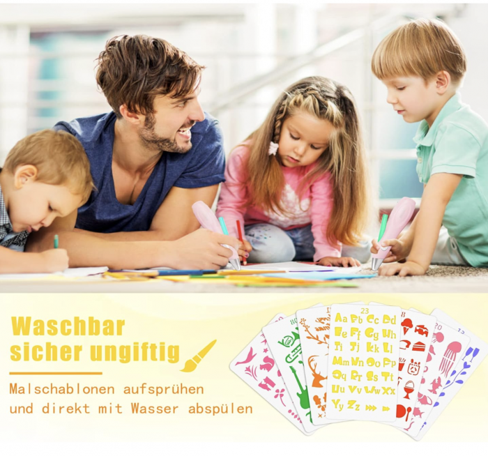 Creion inteligent de imprimare 3D, cu 12 carioci si sabloane, incarcare USB, roz [5]