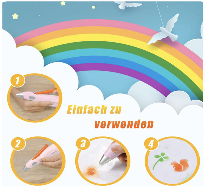 Creion inteligent de imprimare 3D, cu 12 carioci si sabloane, incarcare USB, roz [2]