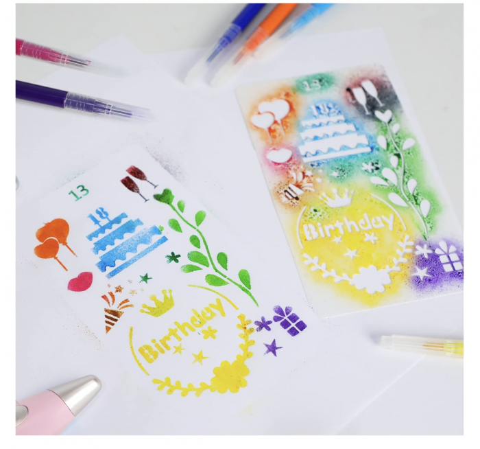 Creion inteligent de imprimare 3D, cu 12 carioci si sabloane, incarcare USB, roz [4]