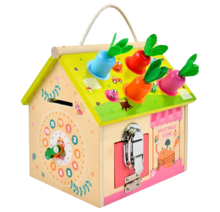 Casuta Montessori multifunctionala 8 in 1, Culege morcovii, din lemn