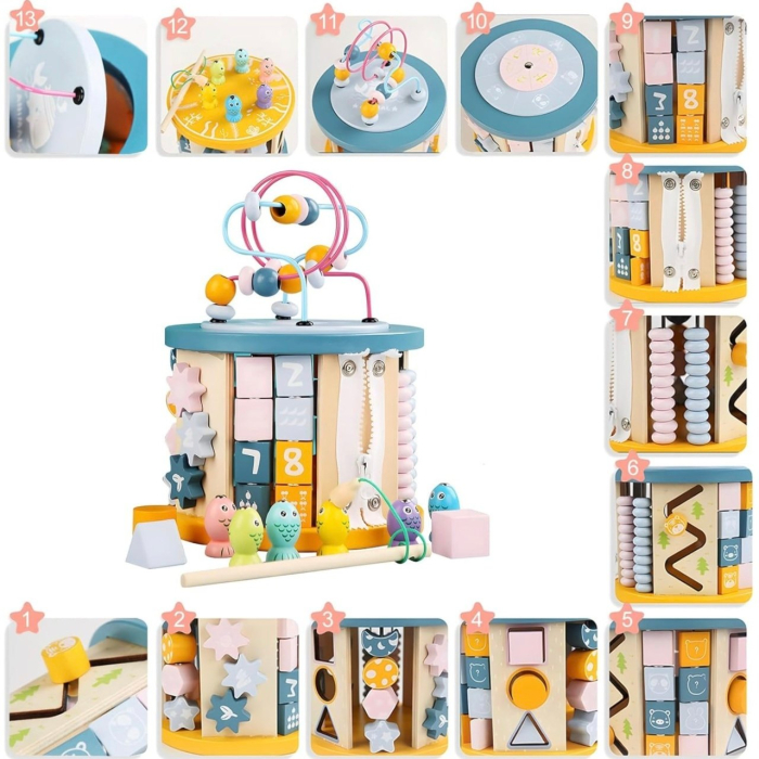 Cub Activitati Educativ Montessori 13 in 1, din lemn [3]