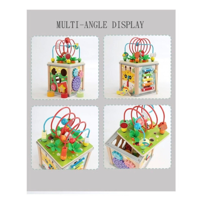 Cub Activitati Educativ Montessori 10 in 1, din lemn, Ciocanitoare si Xilofon [7]