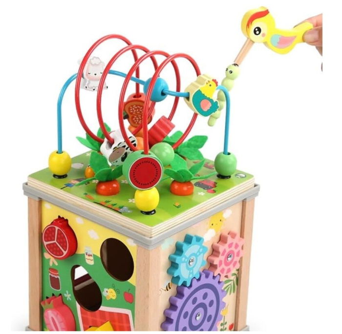 Cub Activitati Educativ Montessori 10 in 1, din lemn, Ciocanitoare si Xilofon [5]