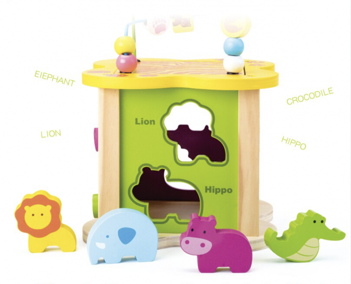 Cub cu 6 activitati Montessori, animalele salbatice cu circuit de bile Mini Animal Cube [7]