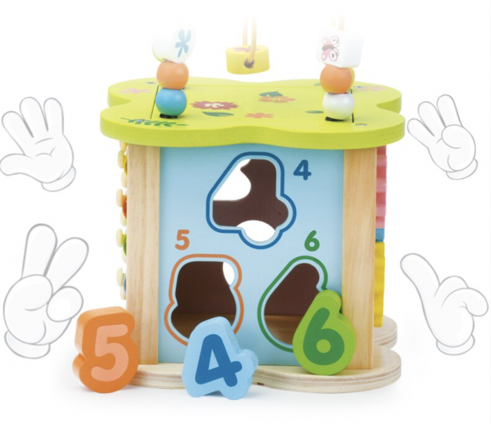 Cub cu 6 activitati Montessori, animalele salbatice cu circuit de bile Mini Animal Cube [11]
