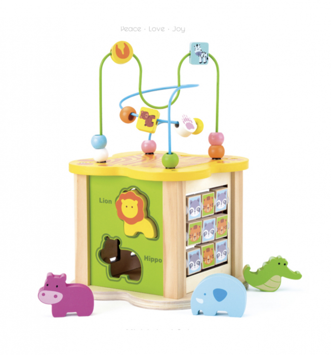Cub cu 6 activitati Montessori, animalele salbatice cu circuit de bile Mini Animal Cube [2]