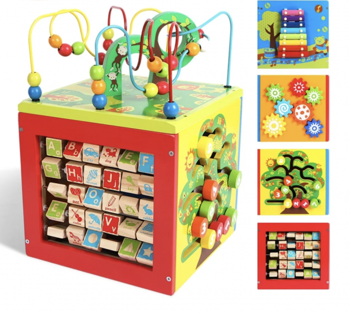 Cub cu activitati 5 in 1 Montessori, Forest Beads [2]