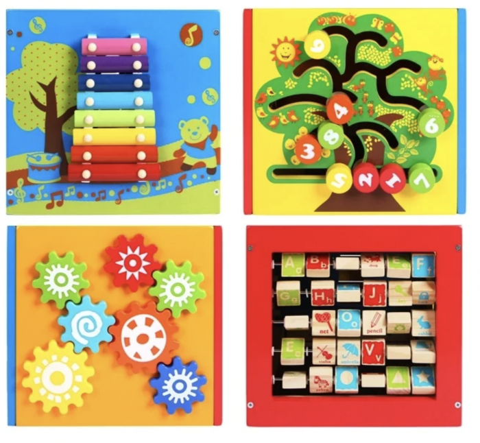 Cub cu activitati 5 in 1 Montessori, Forest Beads [3]