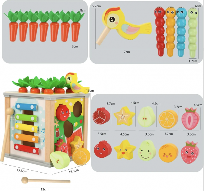Cub Montessori cu activitati, 6 in 1, Culege morcovii, din lemn [12]