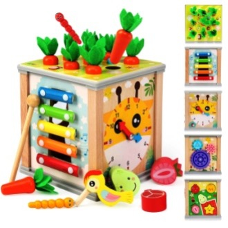 Cub Montessori cu activitati, 6 in 1, Culege morcovii, din lemn [2]