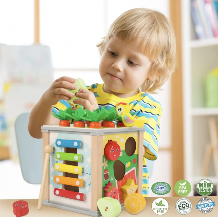 Cub Montessori cu activitati, 6 in 1, Culege morcovii, din lemn [10]