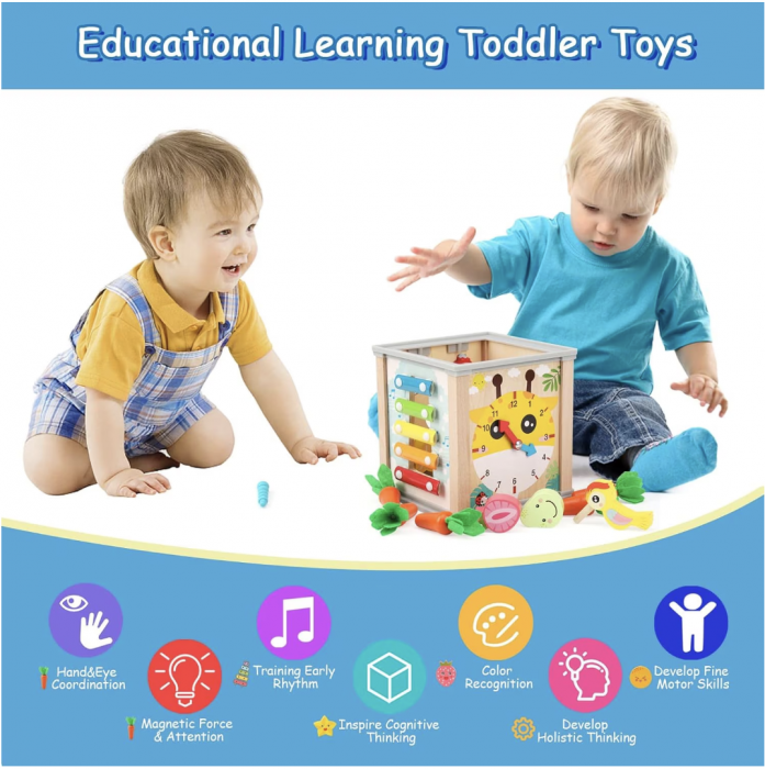 Cub Montessori cu activitati, 6 in 1, Culege morcovii, din lemn [6]