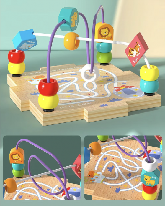 Cub Montessori cu activitati, 5 in 1, cu sortator de forme animale marine, din lemn [4]