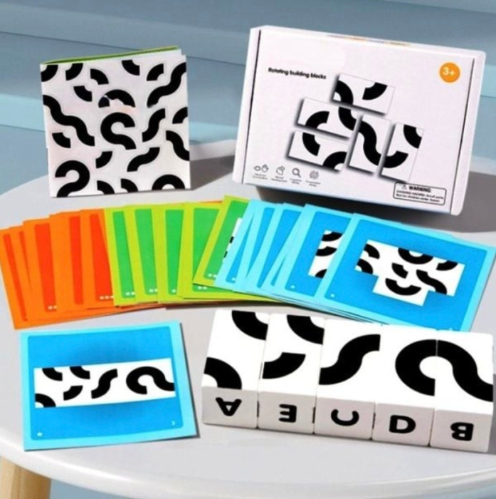 Cuburi Grafice Alb-Negru Montessori, din Lemn – Joc de Logica si Dezvoltare Cognitiva [3]