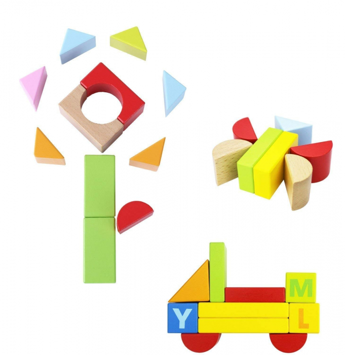 Cutie 80 cuburi cu litere, cifre Count and Spell, din lemn [6]