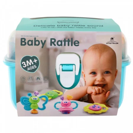 Cutie cu set 8 jucarii zornaitoare cu suprafete moi siliconate pentru dentitia bebelusilor, bleu [9]