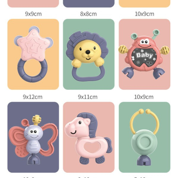 Cutie cu set 8 jucarii zornaitoare cu suprafete moi siliconate pentru dentitia bebelusilor, roz [5]