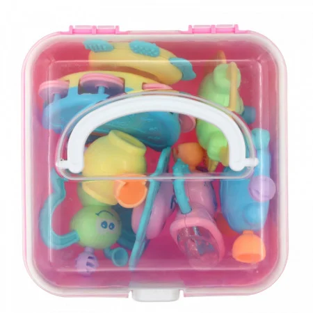 Cutie cu set 8 jucarii zornaitoare cu suprafete moi siliconate pentru dentitia bebelusilor, roz [7]