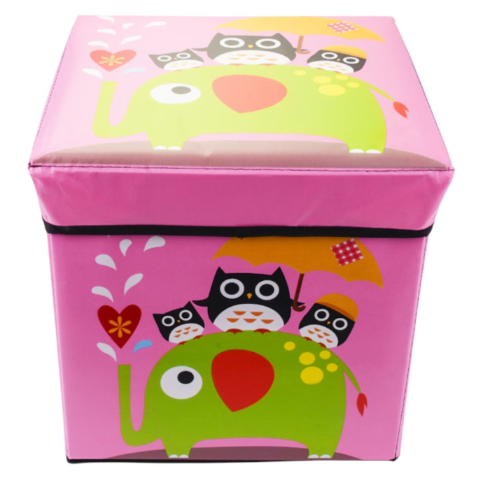 Cutie depozitare jucarii pliabila, Elefantul cu pinguini roz, 30 × 30 × 30 cm [2]