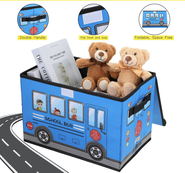 Cutie pentru Depozitare Autobuzul Scolar, Pliabila cu Capac, albastru [3]