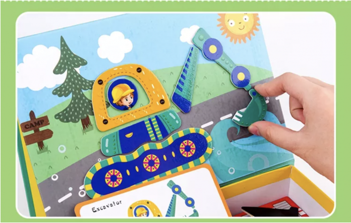 Cutie verde cu 45 piese Puzzle magnetic Vehicule [4]