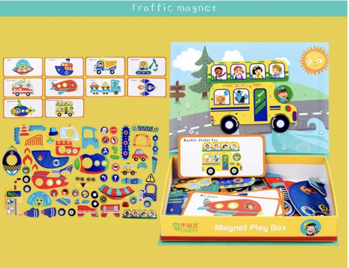 Cutie verde cu 45 piese Puzzle magnetic Vehicule [2]