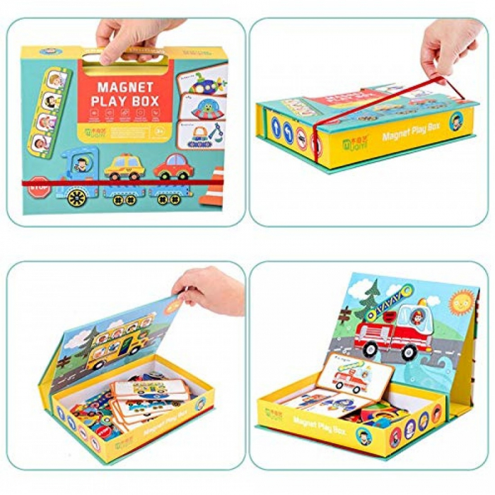 Cutie verde cu 45 piese Puzzle magnetic Vehicule [3]